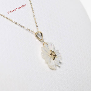 14K Yellow Gold Carved Plumeria Mother of Pearl Pendant