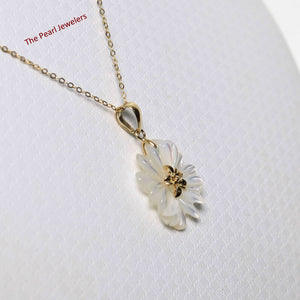 14K Yellow Gold Carved Plumeria Mother of Pearl Pendant