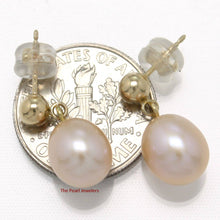 Load image into Gallery viewer, Small Peach Pearl Stud Dangle Earrings – 14k Yellow Gold