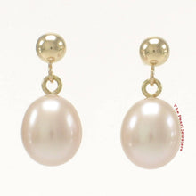 Load image into Gallery viewer, Small Peach Pearl Stud Dangle Earrings – 14k Yellow Gold
