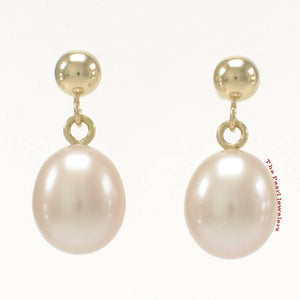 Small Peach Pearl Stud Dangle Earrings – 14k Yellow Gold