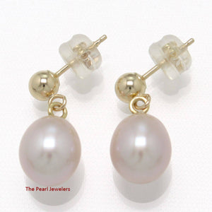 Premium Pink Pearl Dangle Earrings – 14k Yellow Gold