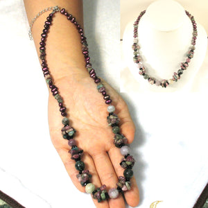 A Unique Design Purple Baroque Pearl & Tourmaline Necklace 925 Silver Clasp TPJ