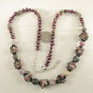 A Unique Design Purple Baroque Pearl & Tourmaline Necklace 925 Silver Clasp TPJ
