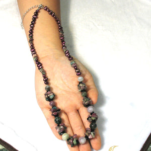 A Unique Design Purple Baroque Pearl & Tourmaline Necklace 925 Silver Clasp TPJ
