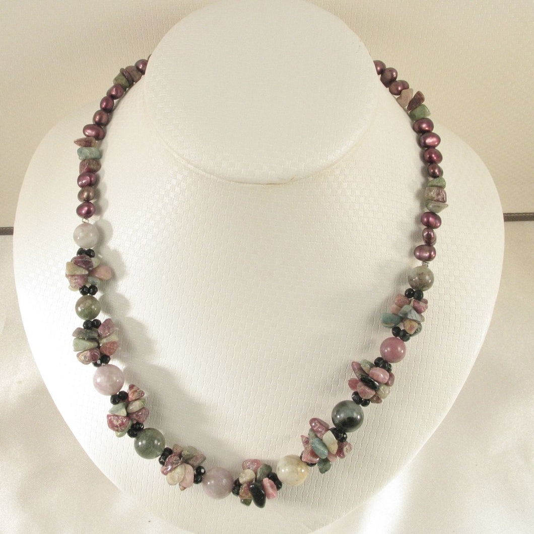 A Unique Design Purple Baroque Pearl & Tourmaline Necklace 925 Silver Clasp TPJ