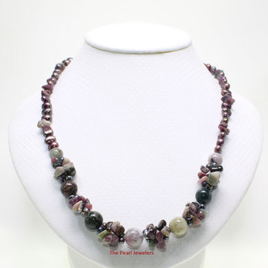 Purple Baroque Pearl & Tourmaline Necklace with Extension – .925 Silver (20