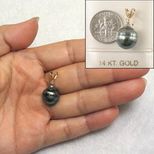 Load image into Gallery viewer, 14k Yellow Gold Rabbit-Ear Bale &amp; Diamond Accent Black-Peacock Tahitian Pearl Pendant