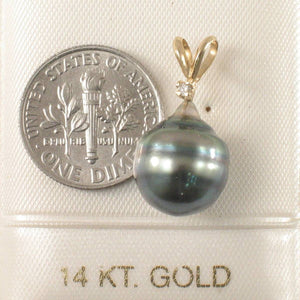 14k Yellow Gold Rabbit-Ear Bale & Diamond Accent Black-Peacock Tahitian Pearl Pendant