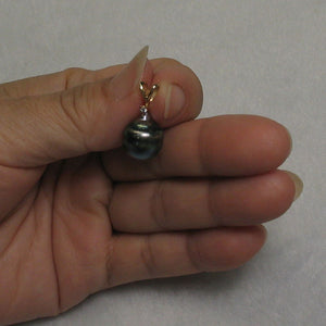 14k Yellow Gold Rabbit-Ear Bale & Diamond Accent Black-Peacock Tahitian Pearl Pendant