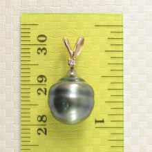Load image into Gallery viewer, 14k Yellow Gold Rabbit-Ear Bale &amp; Diamond Accent Black-Peacock Tahitian Pearl Pendant