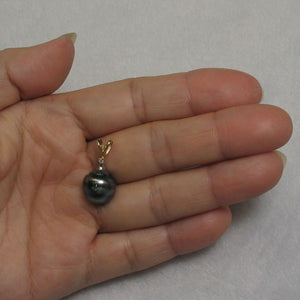 14k Yellow Gold Rabbit-Ear Bale & Diamond Accent Black-Peacock Tahitian Pearl Pendant