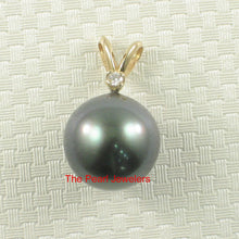 Load image into Gallery viewer, 14k Yellow Gold Rabbit-Ear Bale &amp; Diamond Tahitian Pearl Pendant