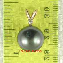 Load image into Gallery viewer, 14k Yellow Gold Rabbit-Ear Bale &amp; Diamond Tahitian Pearl Pendant