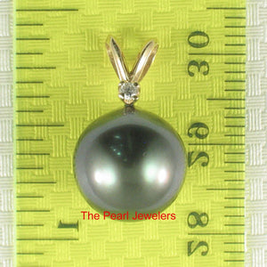 14k Yellow Gold Rabbit-Ear Bale & Diamond Tahitian Pearl Pendant