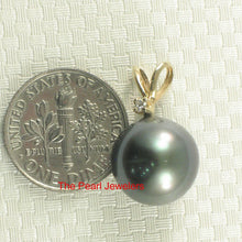 Load image into Gallery viewer, 14k Yellow Gold Rabbit-Ear Bale &amp; Diamond Tahitian Pearl Pendant