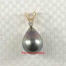 Load image into Gallery viewer, 14k Yellow Gold Rabbit-Ear Bale &amp; Diamond Tahitian Pearl Pendant