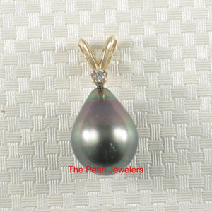 14k Yellow Gold Rabbit-Ear Bale & Diamond Tahitian Pearl Pendant