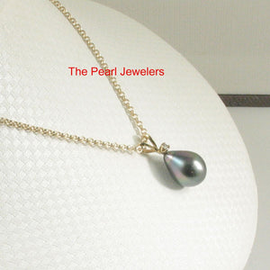 14k Yellow Gold Rabbit-Ear Bale & Diamond Tahitian Pearl Pendant