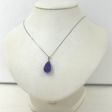 Real 14k White Gold Hand Carved Raindrop Lavender Jade Pendant