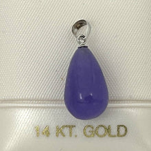Load image into Gallery viewer, Real 14k White Gold Hand Carved Raindrop Lavender Jade Pendant