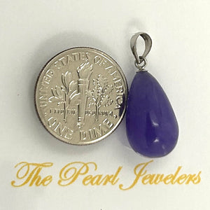 Real 14k White Gold Hand Carved Raindrop Lavender Jade Pendant