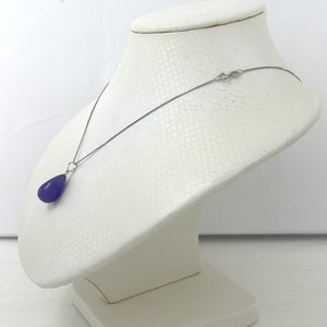 Real 14k White Gold Hand Carved Raindrop Lavender Jade Pendant