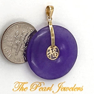 14K Yellow Gold Good Luck “Fu” Lavender Jade Pendant Necklace