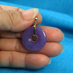 14K Yellow Gold Good Luck “Fu” Lavender Jade Pendant Necklace