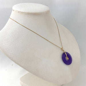 14K Yellow Gold Good Luck “Fu” Lavender Jade Pendant Necklace
