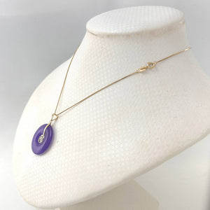 14K Yellow Gold Good Luck “Fu” Lavender Jade Pendant Necklace