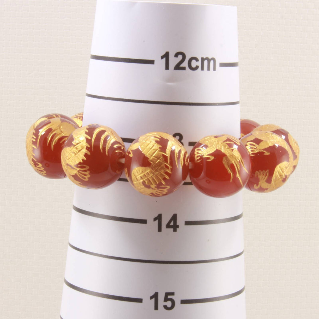 16mm Red Agate Engraving Dragon Beads Bracelet
