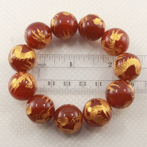 18mm Red Agate Engraving Dragon Beads Bracelet