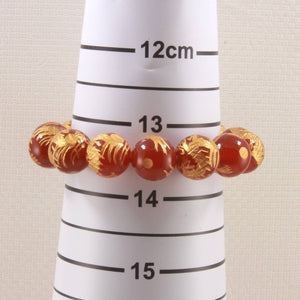 12mm Red Agate Engraving Golden Dragon Beads Bracelet