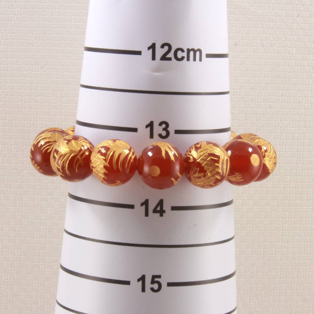 12mm Red Agate Engraving Golden Dragon Beads Bracelet