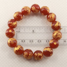 Load image into Gallery viewer, 12mm Red Agate Engraving Golden Dragon Beads Bracelet