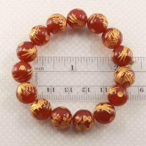 12mm Red Agate Engraving Golden Dragon Beads Bracelet