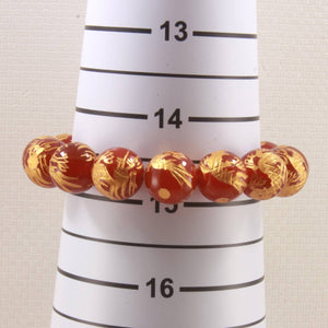12mm Red Agate Engraving Golden Dragon Beads Bracelet