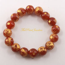 Load image into Gallery viewer, 12mm Red Agate Engraving Golden Dragon Beads Bracelet