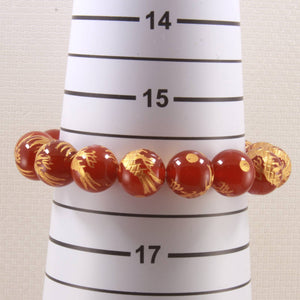 12mm Red Agate Engraving Golden Dragon Beads Bracelet