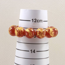 Load image into Gallery viewer, 14mm Red Agate Engraving Golden Dragon Beads Bracelet