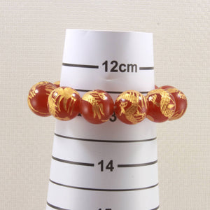 14mm Red Agate Engraving Golden Dragon Beads Bracelet