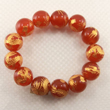 Load image into Gallery viewer, 14mm Red Agate Engraving Golden Dragon Beads Bracelet