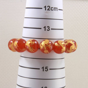 14mm Red Agate Engraving Golden Dragon Beads Bracelet