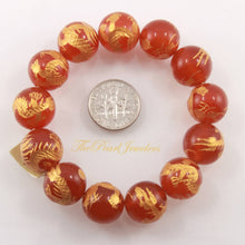 Load image into Gallery viewer, 14mm Red Agate Engraving Golden Dragon Beads Bracelet