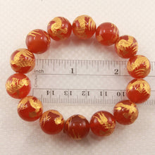 Load image into Gallery viewer, 14mm Red Agate Engraving Golden Dragon Beads Bracelet
