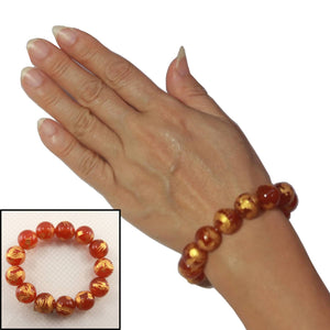 14mm Red Agate Engraving Golden Dragon Beads Bracelet