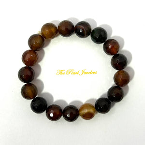 10mm Faceted Red Forest Agate Beads Stretch Bracelet