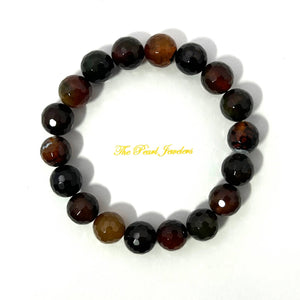 10mm Faceted Red Forest Agate Beads Stretch Bracelet
