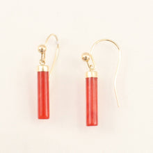 Load image into Gallery viewer, 14K Yellow Gold Dangle Red Jade Fish-Hook Earrings